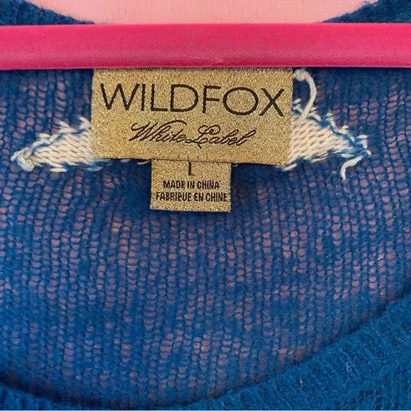 Wildfox 'Seeing Stars' Blue White Long Sleeve Lennon Sweater Large White Label L - Picture 2 of 8